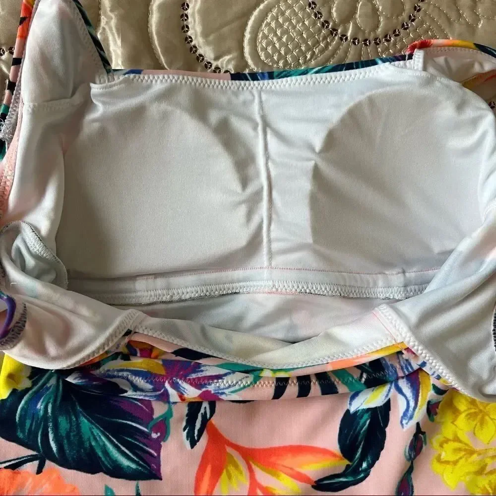 Old Navy Square Neck One Piece Tropical Floral Print Swimsuit Size Small